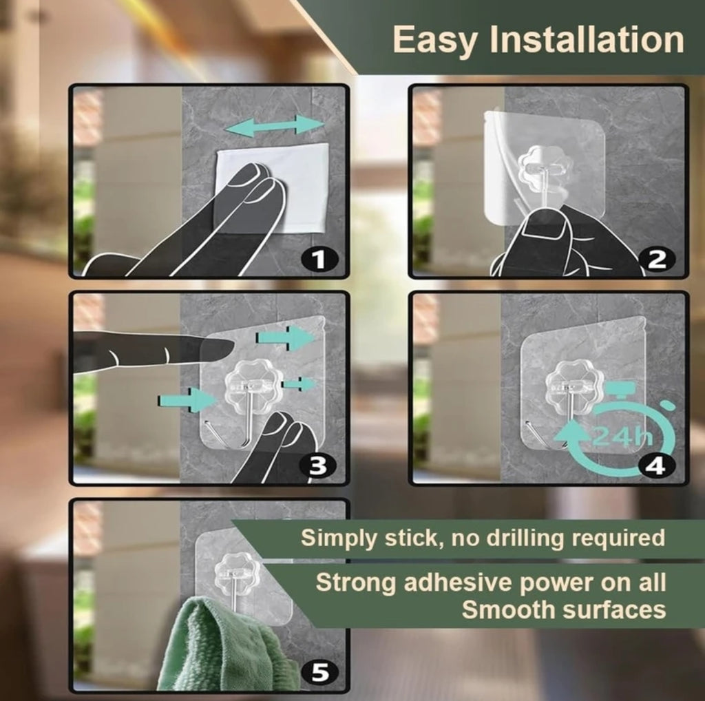 Premium Self-Adhesive Wall Hooks – Strong No-Drill Hooks for Kitchen, Bathroom & Home Organization